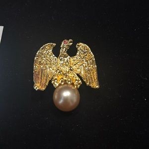 Ann Hand Eagle Gold Tone Faux Pearl Brooch